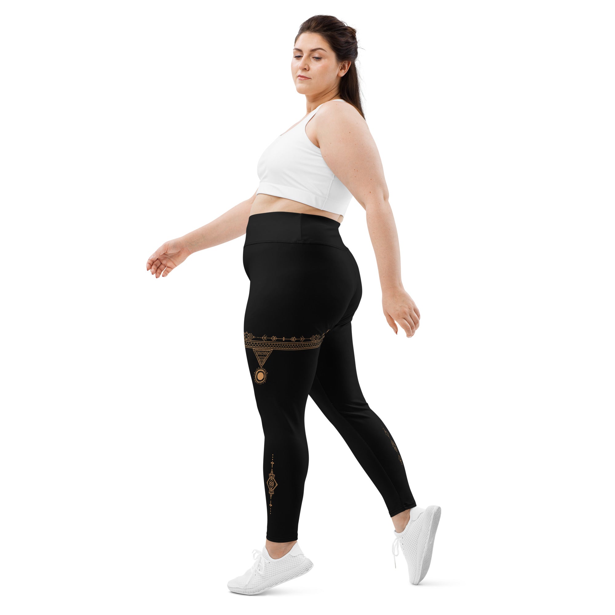 Black & Gold Detail Boho Leggings | Plus Size